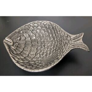 Vintage Cast Aluminum Metal Pewter Fish Dish 6.5"Fisherman